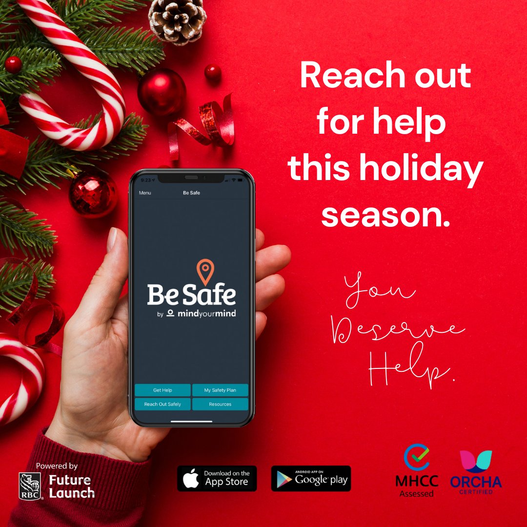besafeapp_ca's tweet photo. The holidays can be hard. Make a plan to stay safe and find the help that you need on the hard days.
Download the #BeSafeApp for free on iOS and Android.
#YouDeserveHelp
#Holidays
#Christmas2024
#SafetyPlan
#FindHelp
#FindHope https://t.co/sgAsqf1tUo