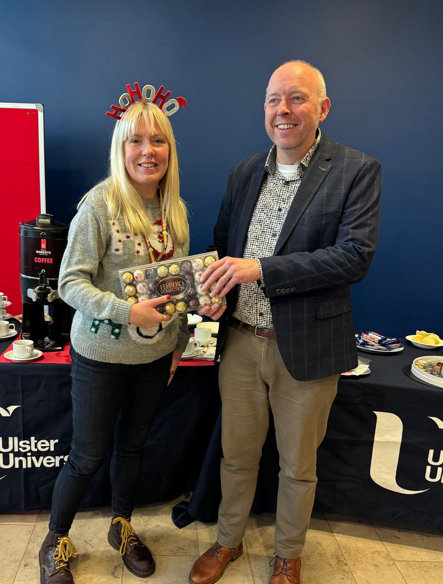 Festive fun at our BMS Christmas Get Together! 🎄🎉 A big congratulations to the very deserving winner of the Biomed Festive Attire Prize, Dr Catherine Hughes, receiving her award from Professor Stephen McClean, Head of School. 👏✨
<a href="/NICHE_ULSTER/">NICHE</a> <a href="/hughes_cf/">Catherine Hughes</a>