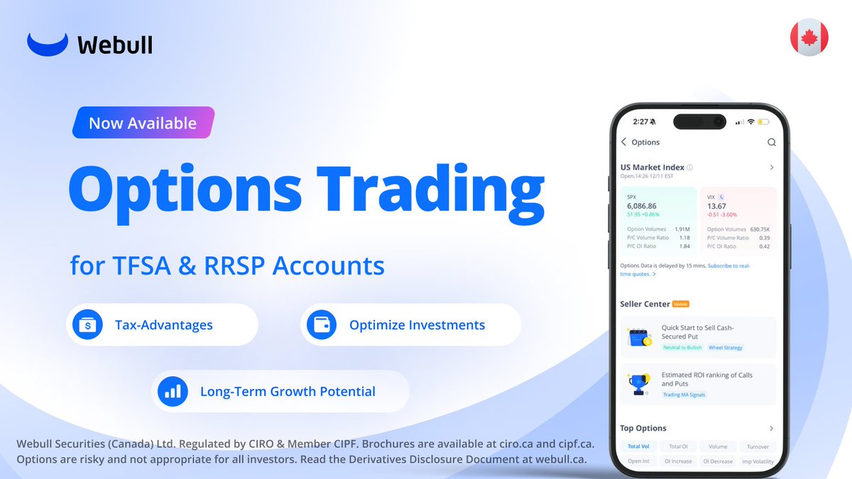 Options trading is now here for registered accounts.💡

#WebullCanada #RRSP #TFSA #OptionsTrading

Options are complex, high-risk products and are not appropriate for all investors. Before trading options, carefully read Derivatives Disclosure Document, available at