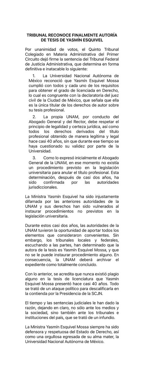 Yasmín Esquivel Mossa tweet media
