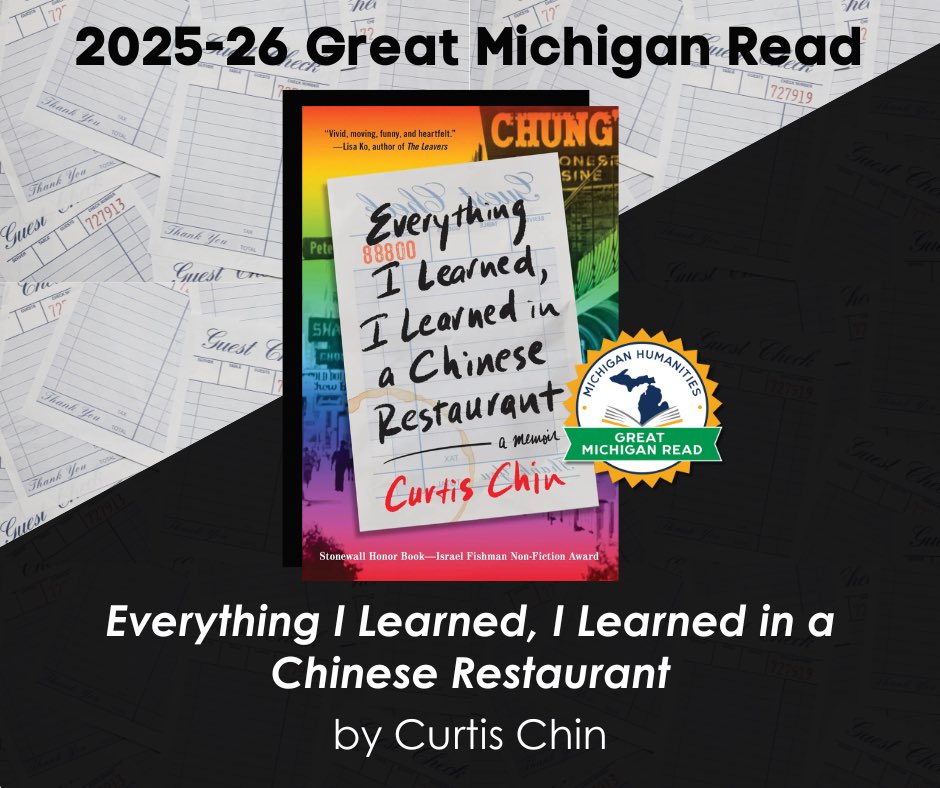 Curtischin's tweet photo. Yay!! My #memoir is the #GreatMichiganRead for 2025-26! @mihumanities chooses one book every two years, works with my publisher @littlebrown to release a special edition for wide distribution in the state, and puts me on a big tour! What an honor! #writers https://t.co/XA988q6jUK