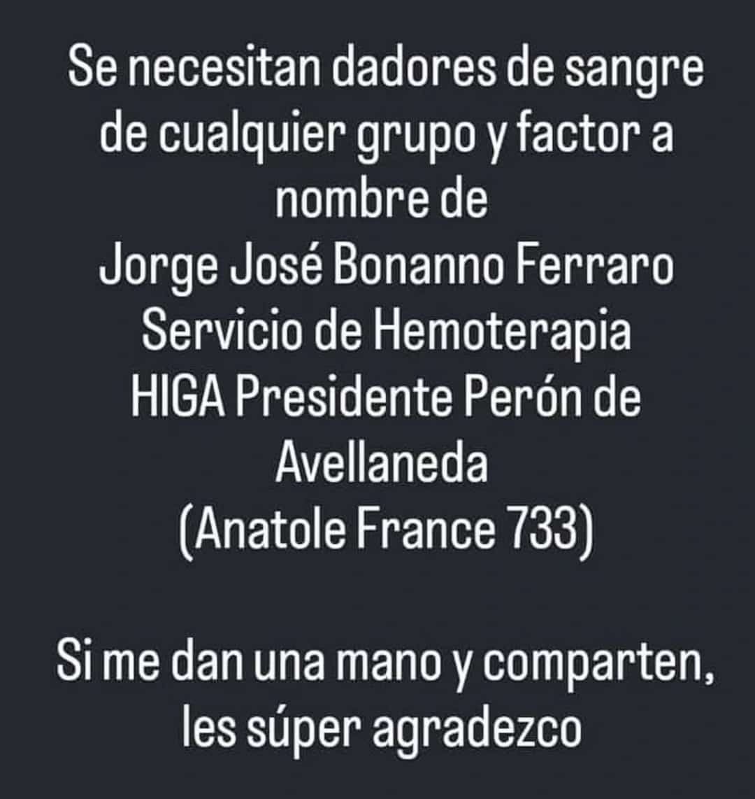 Urgente para el papá de Jorge <a href="/totabonanno/">Jorge Bonanno</a> de <a href="/vueltaprevia/">Vuelta Previa</a>. 
Se agradece RT o compatir
