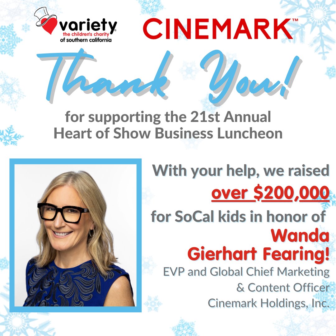 Thank you to everyone who attended and supported our 21st Annual HOSB Luncheon! With your help, we were able to raise OVER $200K FOR SOCAL KIDS! Thank you to our honoree, Wanda Gierhart Fearing - we couldn't have done it without you. We'll see you all next year! 😊❄️