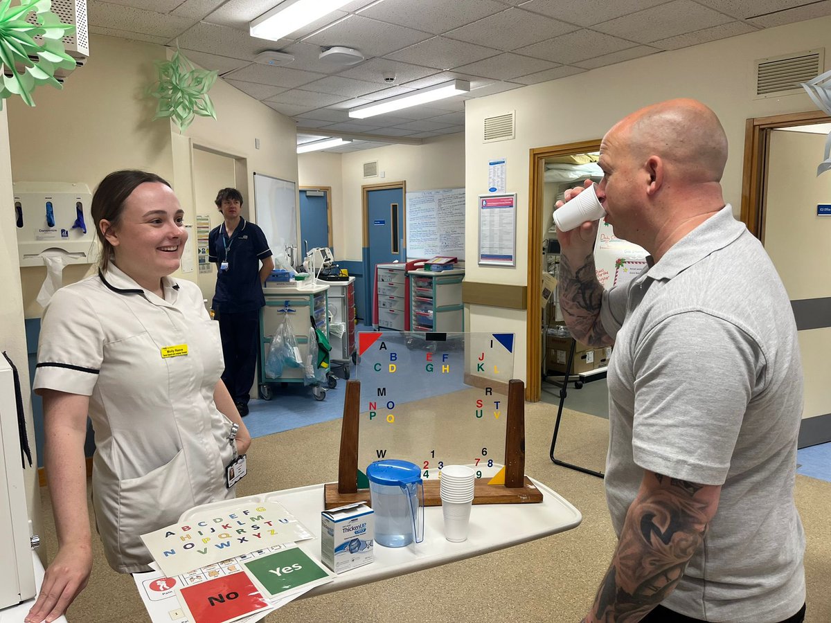C_Vamplew's tweet photo. Rehab week 🏥 
Focus: SALT
Today Molly did bedside teaching with staff around communication methods and dysphagia.
Guest speaker: Lewis. Following  a Cardiac Arrest, Lewis had a long period of rehab at SGH and kindly came in to talk to us his experiences along his rehab Journey! https://t.co/WUpZ3xdI1Z