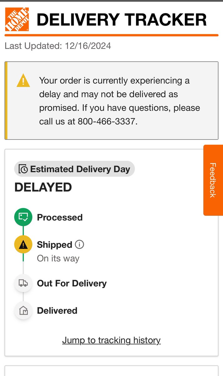absentminded's tweet photo. When @HomeDepot is in denial and won’t just say the package is lost, so they just message daily that it’s delayed https://t.co/JgATxEr6bK