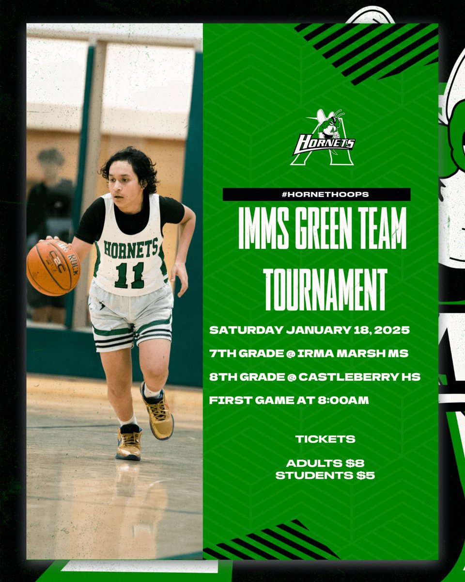 7th and 8th grade Green teams will be competing in the Irma Marsh Tournament on January 18th. 7th grade will be playing at Irma Marsh Middle School and 8th grade will be playing at Castleberry High School.

More information will be sent out prior to the tournament.