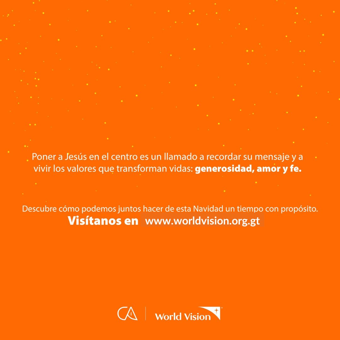 Llevamos el mensaje de esperanza y amor que representa la Navidad a comunidades de todo el país. 🌟 
Conoce más de nuestros valores con un enfoque de Jesús en el centro : worldvision.org.gt
