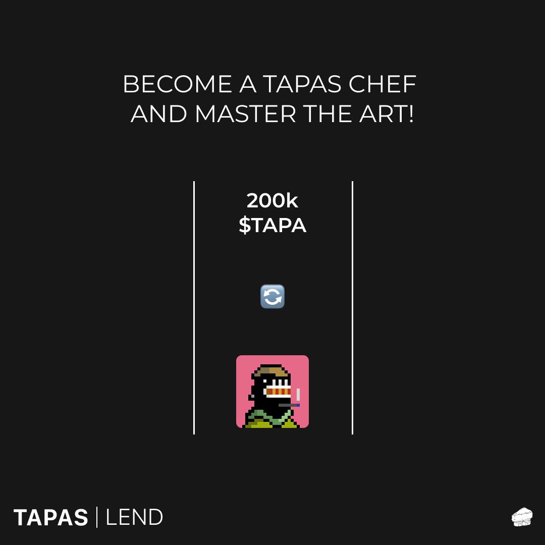 TapasLend's tweet image. #TapasChefs, it’s time to shine! Mint your Web3 character now at tapaslend.com/nfts 🍽️

No rush, no pressure — just Tapas 🥂 Only 2,500 NFTs available.