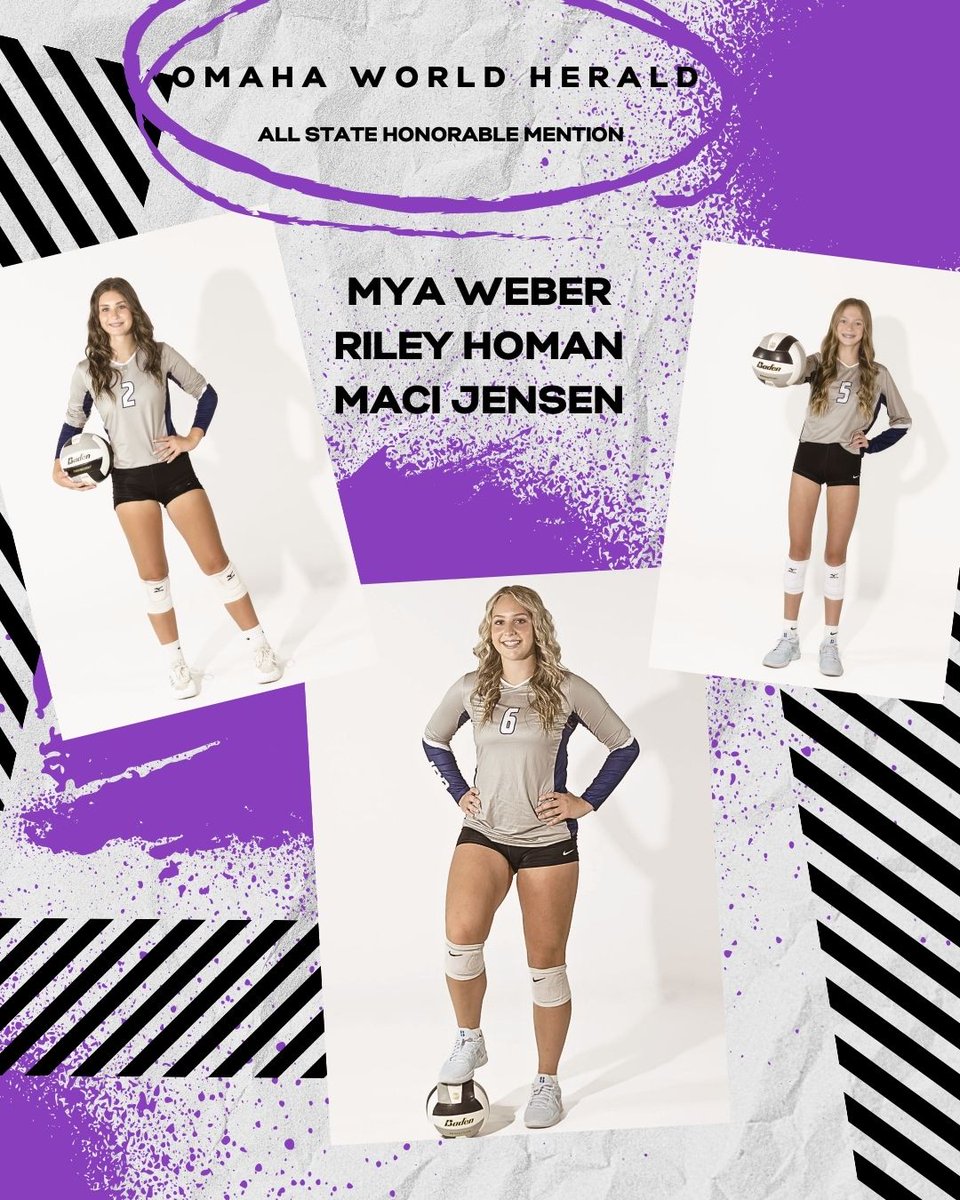 Congratulations to the following BEASTs for being selected to the Omaha World Herald's All-State Honorable Mention list! ✨🏐

🟣Mya Weber--Senior MH
⚫️Riley Homan--Junior S
⚪️Maci Jensen--Freshman S

#BEASTFam #DQDI 
#TeamBPS #bpsne