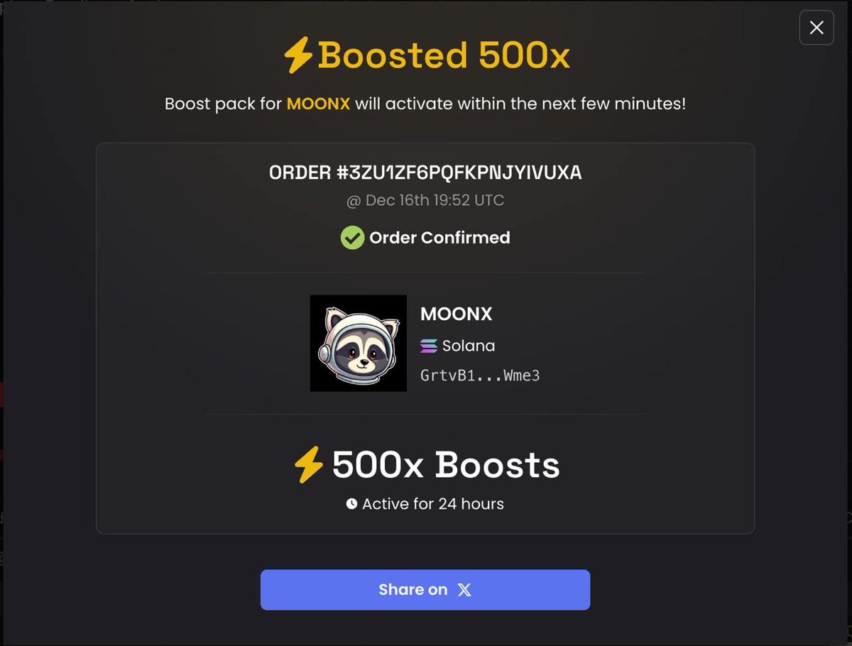 MoonX_onSol's tweet photo. 🔥⚡️ WE ARE NOW BOOSTED ON DEXSCREENER ⚡️🔥 https://t.co/YUu9BdhLOm