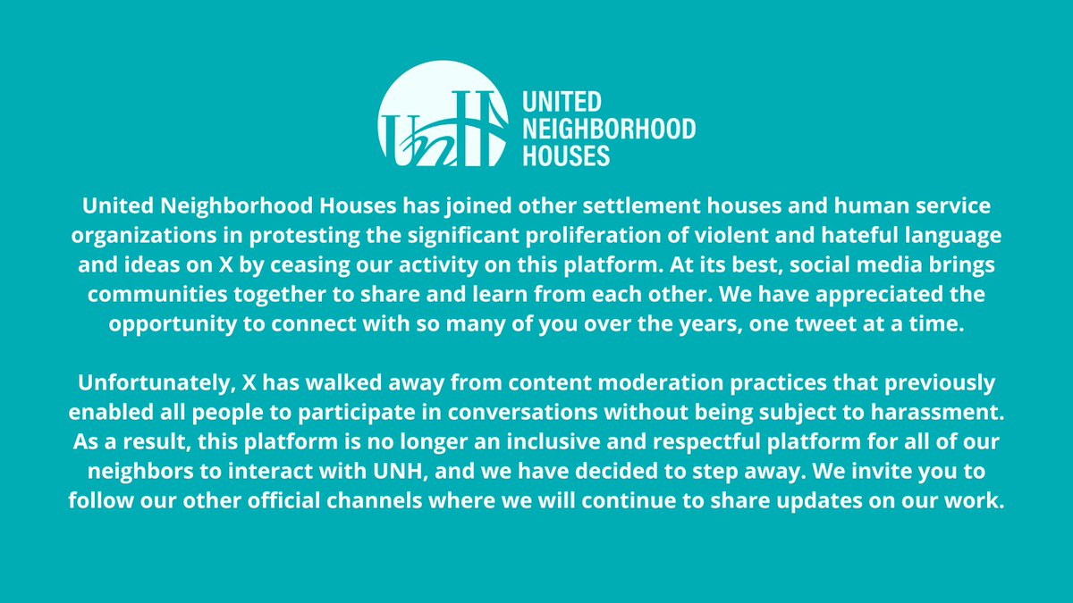 United Neighborhood Houses has decided to leave X. Here's why.