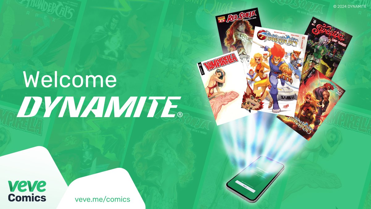 🚨 Dynamite Debuts on VeVe Comics! 🚨

From the fierce battles of Red Sonja to the epic adventures of Gargoyles Quest, @dynamitecomics legendary stories are now live on VeVe. Start collecting today at veve.me/comics. 💚🛠️