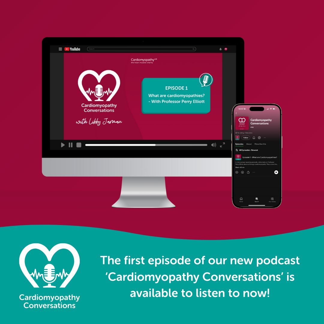 We have a new podcast called ‘Cardiomyopathy Conversations’ with Cardiomyopathy UK Trustee Libby Jarman! 🎙️❤️

In the opening episode, Libby talks to Professor Perry Elliott about all things cardiomyopathy. 🩷💬

Follow the link below to listen:

📲 buff.ly/3BlZB6V