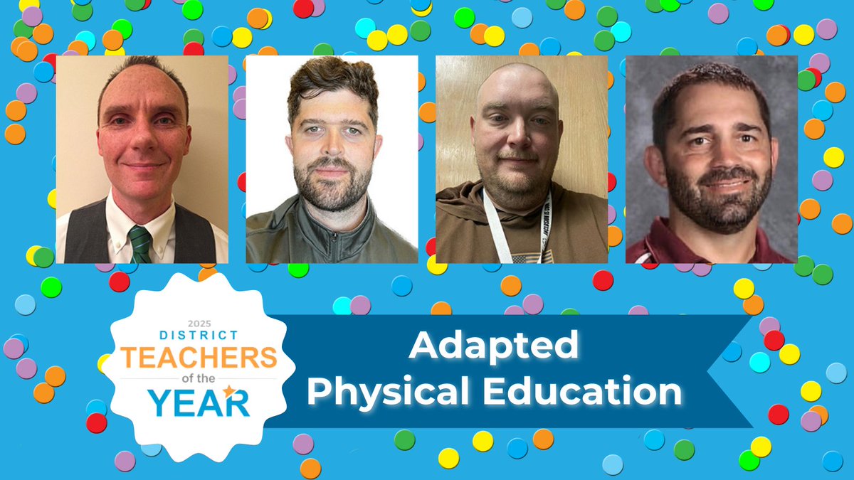 We are proud to announce our 2025 Adapted Physical Education District Teachers of the Year😀

Central:
Matthew Dunkin
Topeka, KS

Eastern:
Brad Hunter
Baltimore, MD

Midwest:
Steven Eggerichs
Holmen, WI

Southern:
Matthew Barker
Alexandria, VA