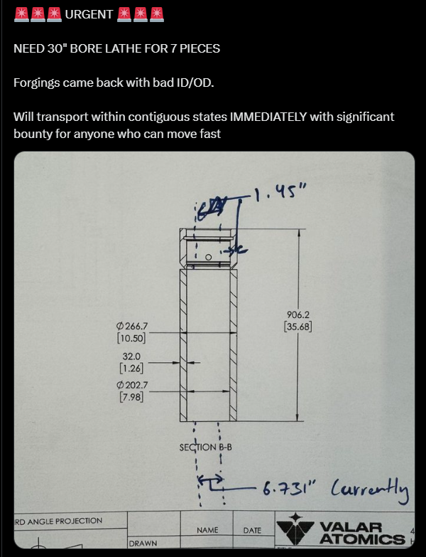 rustbeltkid1's tweet photo. Remember when I said "hey we should teach kids to use lathes"

then everyone who develops their worldview through YouTube said it was antiquated

and two week later @valaratomics needed a part lathed for a literal nuclear reactor

that was funny https://t.co/w7XA1E6J4W