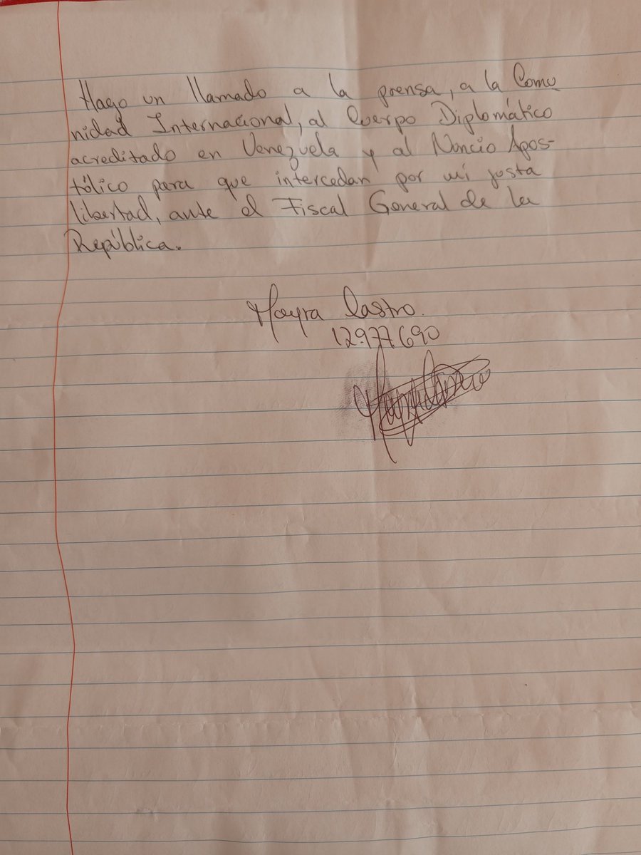 La carta que escribió Mayra Castro "NO MEREZCO MORIR EN PRISIÓN" <a href="/FELICIDADVILLEG/">Felicidad Villegas</a>