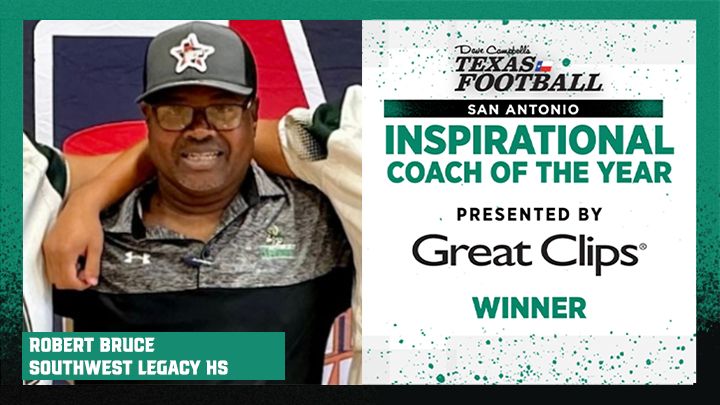 Dave Campbell's Texas Football — TexasFootball.com (@dctf) on Twitter photo Congratulations to Southwest Legacy High School's Robert Bruce for being named the San Antonio Inspirational Coach of the Year presented by <a href="/GreatClips/">Great Clips</a>!
<a href="/swisd_swlfb/">Legacy Titan Football</a> <a href="/swisd_swlhs/">SW Legacy HS</a> <a href="/swisd_athletics/">SWISD Athletics</a>
#dctf #txhsfb Congratulations to Southwest Legacy High School's Robert Bruce for being named the San Antonio Inspirational Coach of the Year presented by <a href="/GreatClips/">Great Clips</a>!
<a href="/swisd_swlfb/">Legacy Titan Football</a> <a href="/swisd_swlhs/">SW Legacy HS</a> <a href="/swisd_athletics/">SWISD Athletics</a>
#dctf #txhsfb