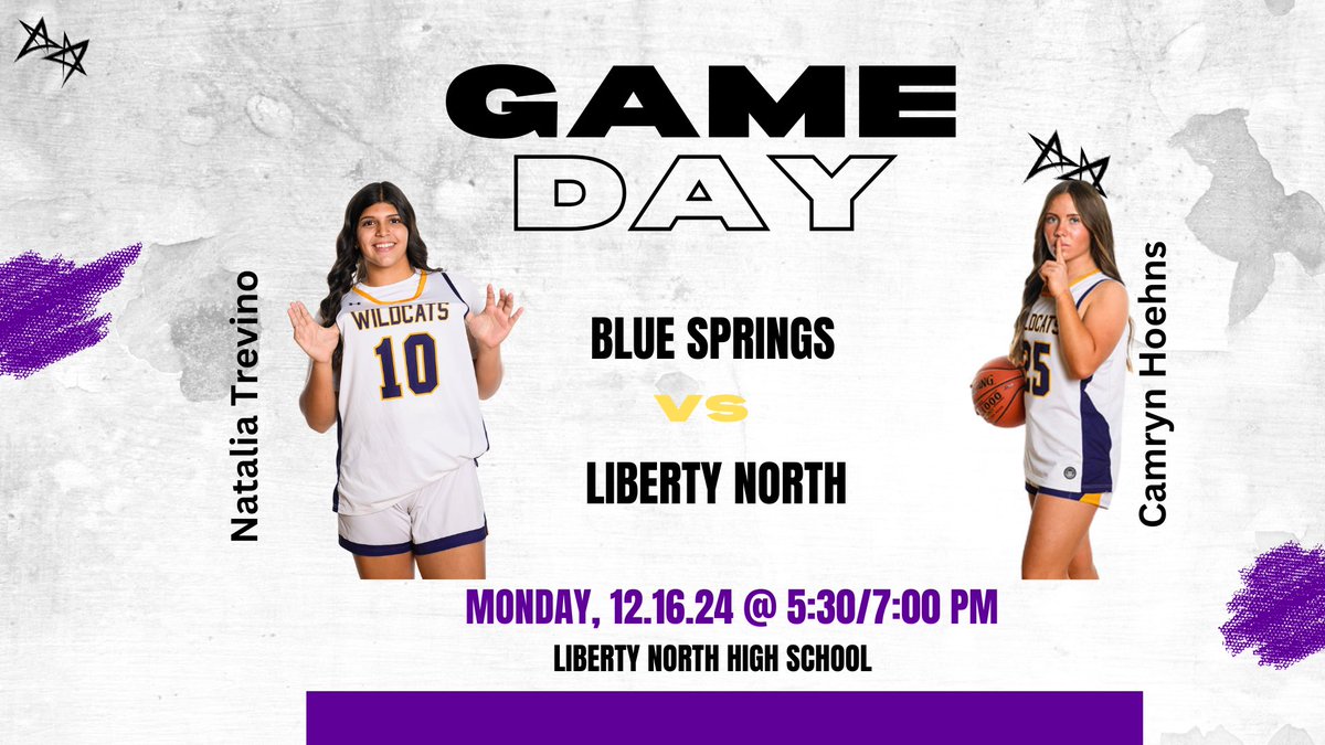 Game Day!! 

🏀 GAME DAY!! 
🆚 Liberty North   
📍 Liberty North High School  
⏱️ 5:30/7:00 PM

It’s A Great Day To Be A Wildcat!!