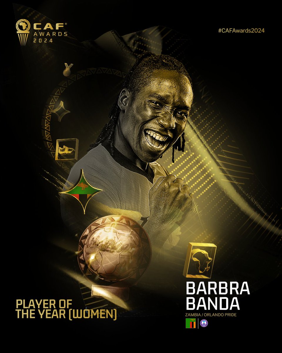 CAF_Online's tweet photo. Shining bright as always! 🌟

𝐁𝐚𝐫𝐛𝐫𝐚 𝐁𝐚𝐧𝐝𝐚 is the Women’s Player of the Year after a season of stellar performances!

#CAFAwards2024 https://t.co/OIhXql2dgf