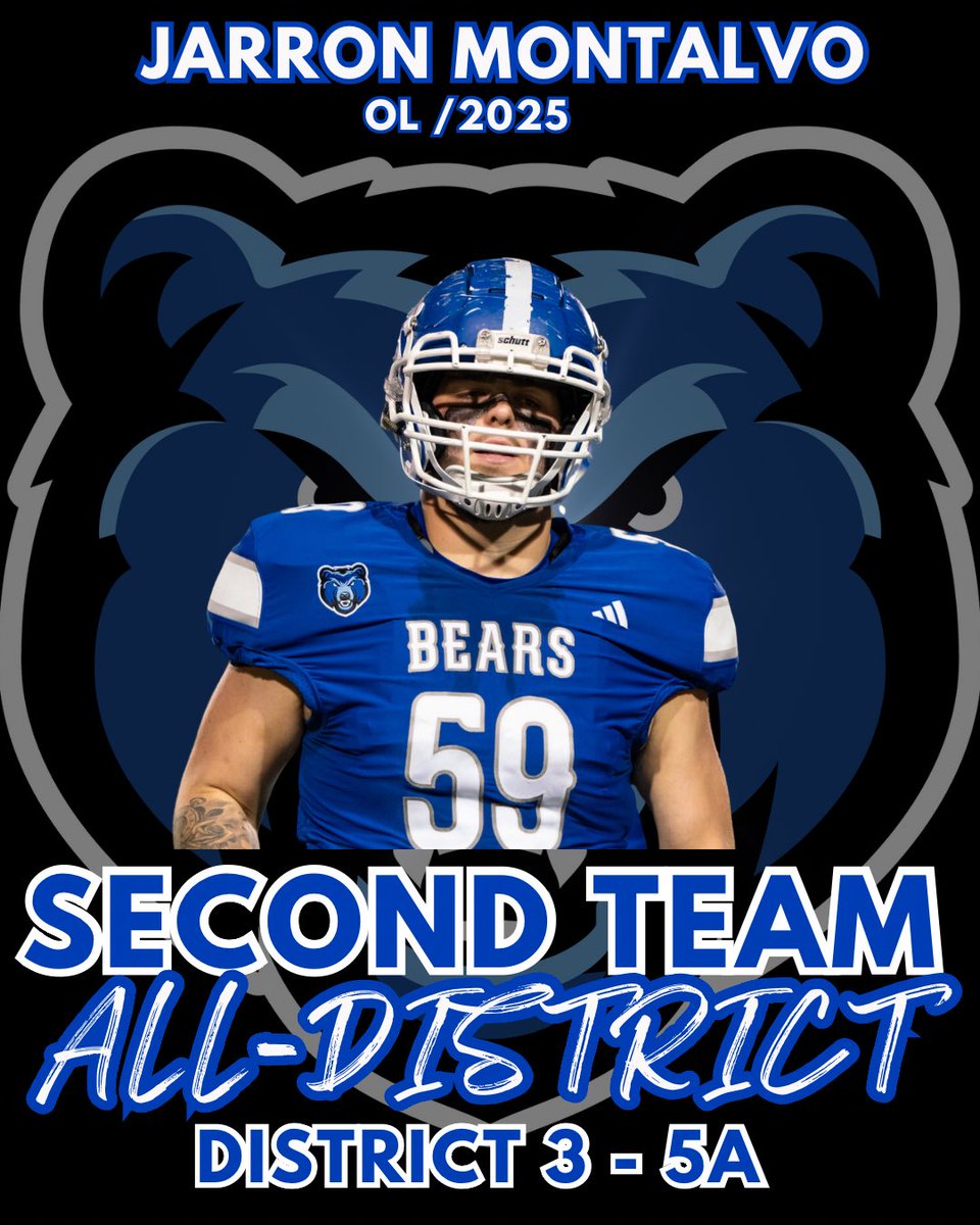 2024 3 - 5A All District Awards 🏆

Second Team All District Offensive Tackle 🏆

⏩ Jarron Montalvo

#STILLFAMILY 🔵⚪️
