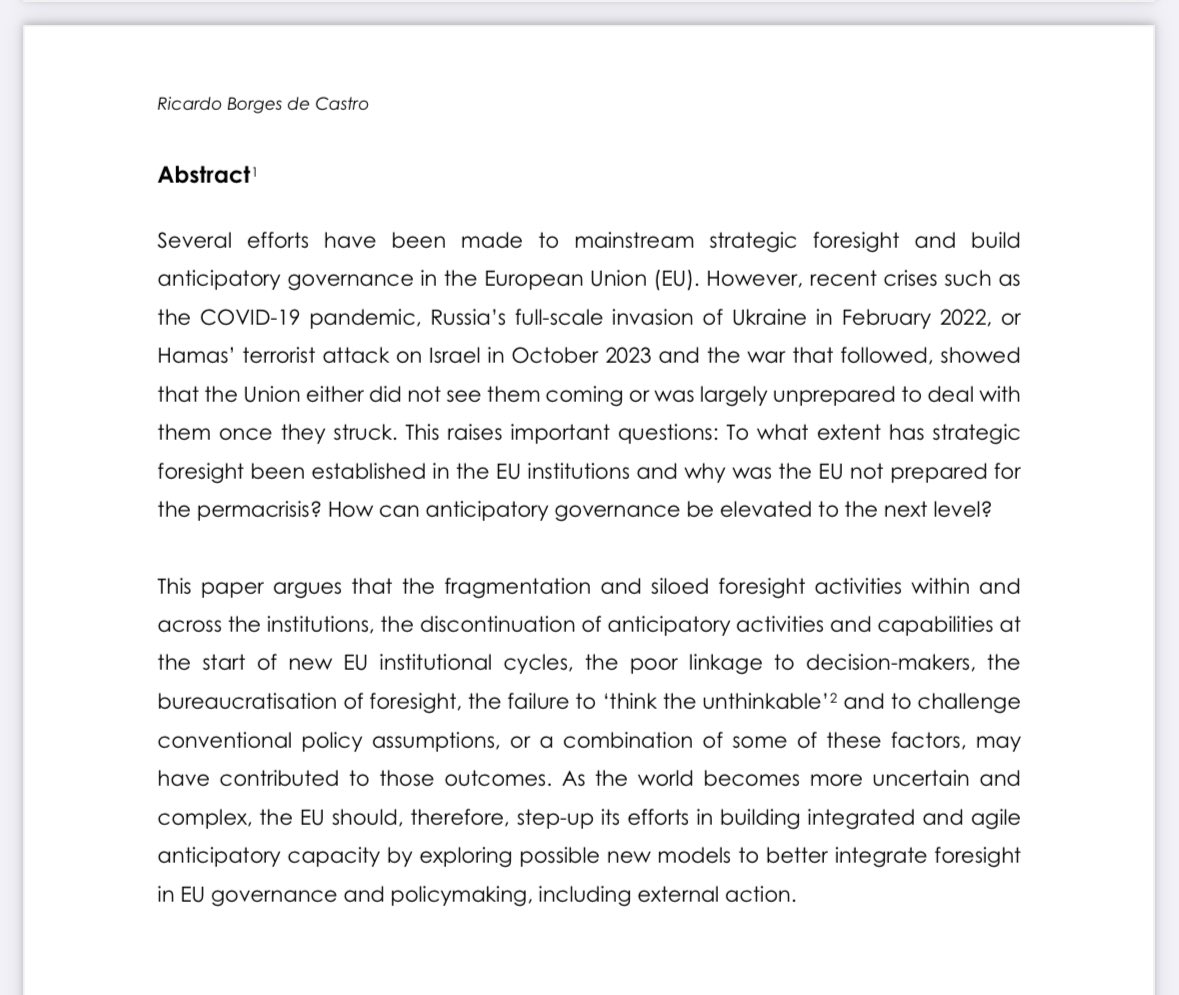 Ricardo Borges de Castro 🇺🇦 🟧 (@ricbdc) on Twitter photo 🚨New paper out <a href="/collegeofeurope/">College of Europe</a>
I address following questions: To what extent has strategic foresight been established in EU institutions and why was the EU not prepared for the #permacrisis? How can anticipatory governance be elevated to the next level? coleurope.eu/sites/default/… 🚨New paper out <a href="/collegeofeurope/">College of Europe</a>
I address following questions: To what extent has strategic foresight been established in EU institutions and why was the EU not prepared for the #permacrisis? How can anticipatory governance be elevated to the next level? coleurope.eu/sites/default/…