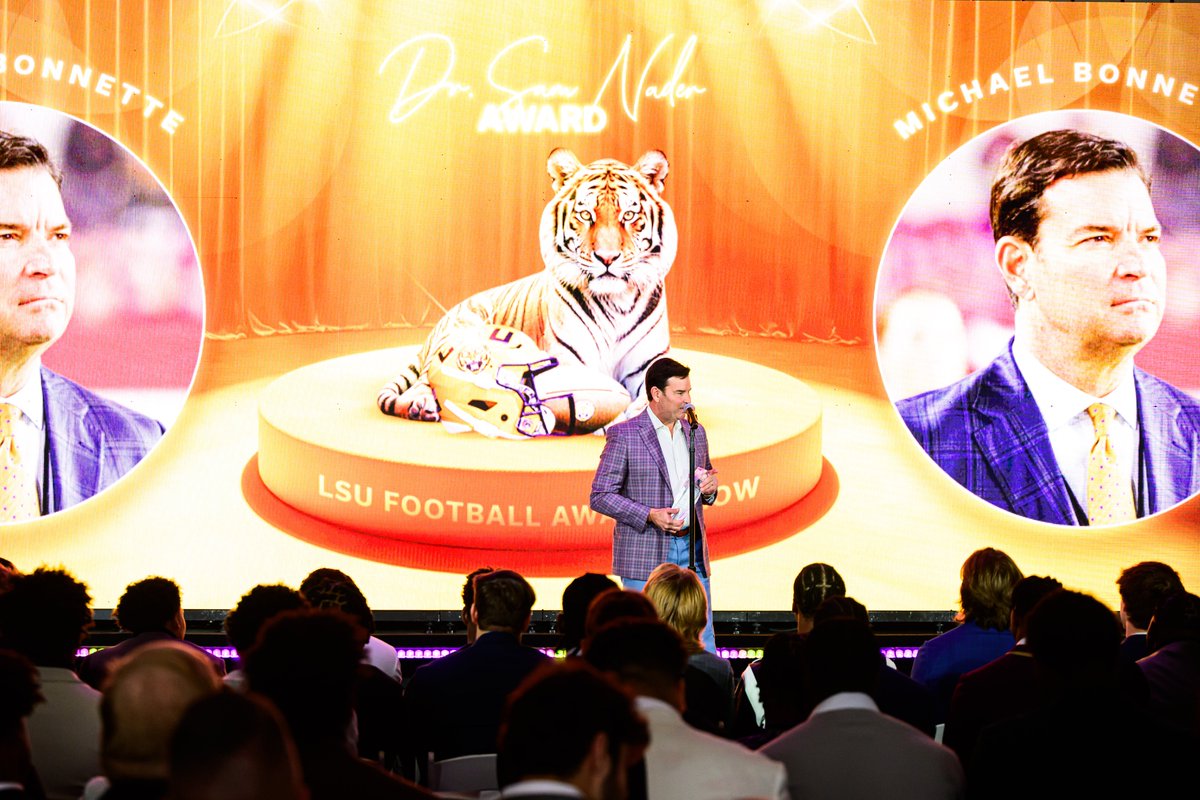 LSU Football (@lsufootball) on Twitter photo At the LSU Football Award Show, Coach Kelly surprised longtime football communications director <a href="/LSUBonnette/">Michael Bonnette</a> with the Sam Nader Award.
The award named is given to a coach or staff member who represents unselfishness, legacy of service and integrity in everything they do. At the LSU Football Award Show, Coach Kelly surprised longtime football communications director <a href="/LSUBonnette/">Michael Bonnette</a> with the Sam Nader Award.
The award named is given to a coach or staff member who represents unselfishness, legacy of service and integrity in everything they do.