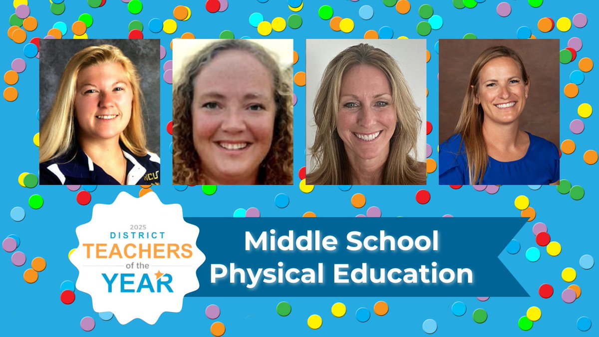 We are proud to announce our 2025 Middle School Physical Education District Teachers of the Year‼️

Central:
Heather Burd
Erskine, MN

Eastern:
Megan Mohl
Reading, PA

Midwest:
Courtney Lukasavitz
Franklin, WI

Southern:
Juli Neace
Fort Thomas, KY