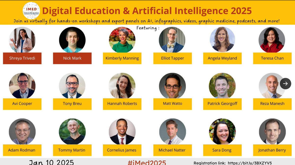 Ron Barbosa MD FACS (@rbarbosa91) on Twitter photo The 3rd annual (virtual) conference on Digital Education and Artificial Intelligence is coming up again on Jan. 10.
This 1-day event has a lineup of speakers that is so star-studded that even <a href="/BehindTheKnife/">BehindTheKnife</a> has to take 11th billing 😉.
Learn more :➡️ bit.ly/3BXZYV5 The 3rd annual (virtual) conference on Digital Education and Artificial Intelligence is coming up again on Jan. 10.
This 1-day event has a lineup of speakers that is so star-studded that even <a href="/BehindTheKnife/">BehindTheKnife</a> has to take 11th billing 😉.
Learn more :➡️ bit.ly/3BXZYV5