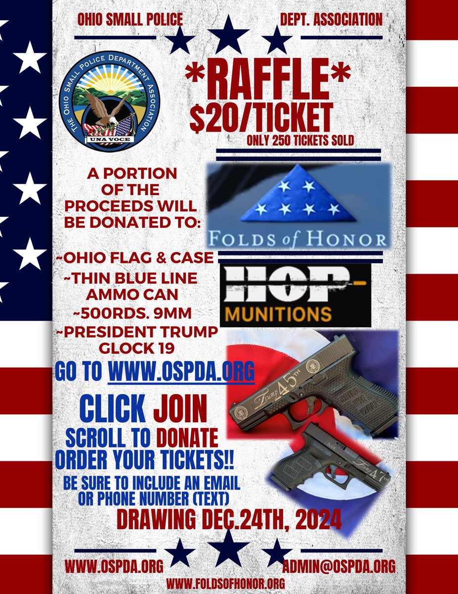 OhioSmall's tweet image. OSPDA Annual Fundraiser. Portion of proceeds will be donated to the Folds of Honor.

Drawing December 24th
