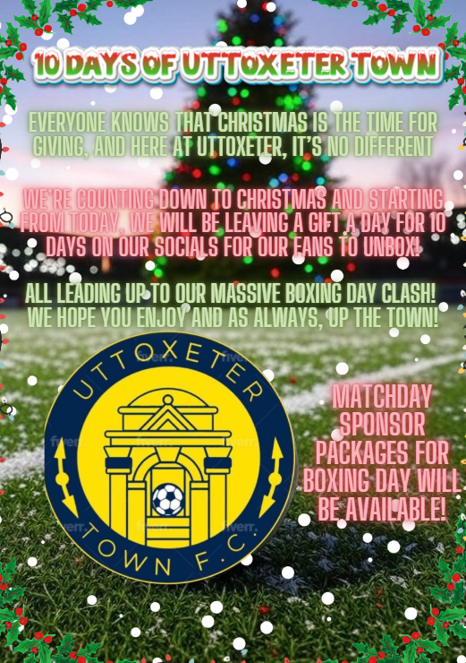 🎄CALLING ALL UTTOXETER FANS🎄

We've got some treats for you on the lead up to, and including Christmas Day!🎁

Details below⬇️

#UTFC | #WeAreUttoxeter