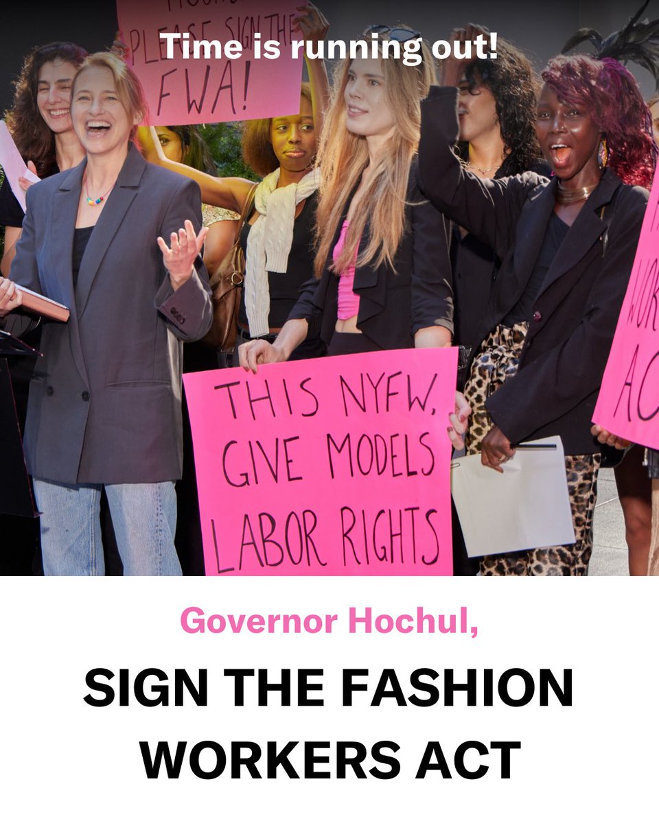 Like all workers in New York, fashion models deserve labor rights. <a href="/GovKathyHochul/">Governor Kathy Hochul</a> has an opportunity to sign the #FashionWorkerAct and protect the faces of the multi-trillion dollar fashion industry. Join our call to action <a href="/ModelAllianceNY/">Model Alliance</a> by sharing &amp; tagging <a href="/GovKathyHochul/">Governor Kathy Hochul</a>.