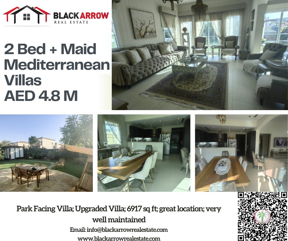 blackarrowdubai's tweet photo. Excellent 2 Bed + Maid Villa in Mediterranean Villas for AED 4.8M. Recently Upgraded
#DubaiRealEstate #DubaiVillas #dubaiproperties #DubaiPropertyMarket https://t.co/kdlBCmzKRR