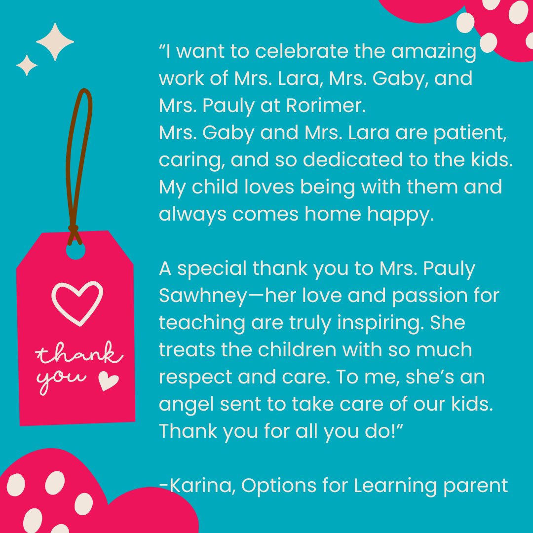 Opt4Learning's tweet image. 🌟 Thank you, Karina, for celebrating the amazing work of our teachers at Rorimer! Your kind words highlight the dedication and love our teachers bring to the classroom every day. 👏 #OptionsForLearning #ThankATeacher #MakingADifference