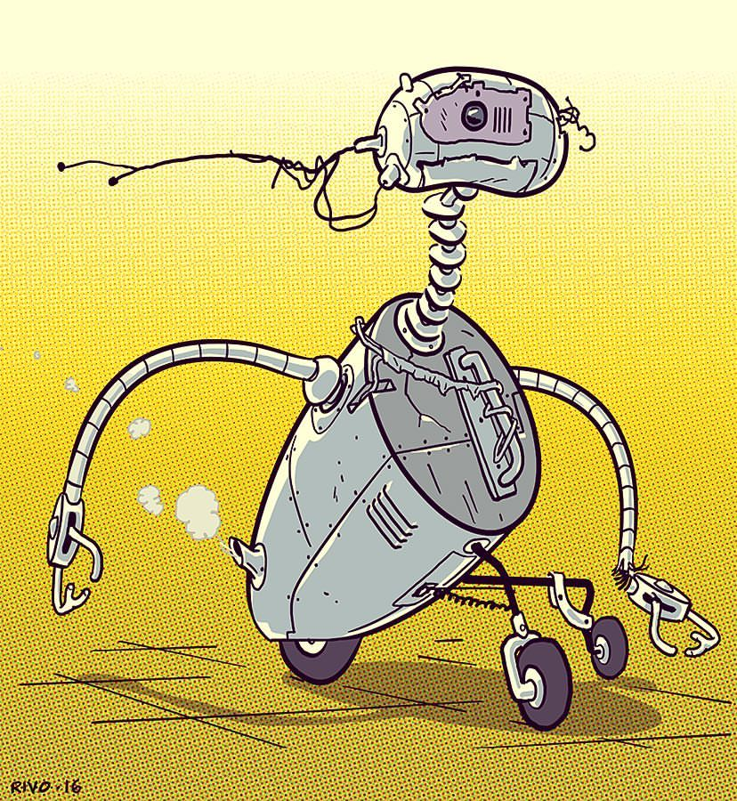 rocketfiction's tweet photo. WanderBot for a Monday afternoon...
So sad!โcables frazzled, brainpan addled...
#rocketfiction #robot #junkbot #ligneclaire #atomstyle https://t.co/b3A1p7jzzw