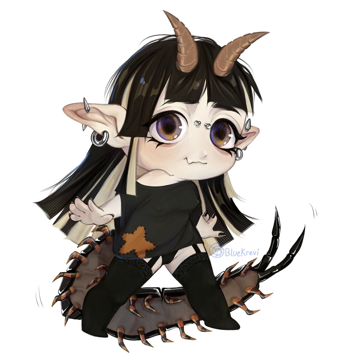 BlueKrevi's tweet photo. Original character, picture keychain for a gift. Centipede Horny Monster #oc #originalcharacter #digitalart #chibiart https://t.co/a4U9i7RYlw
