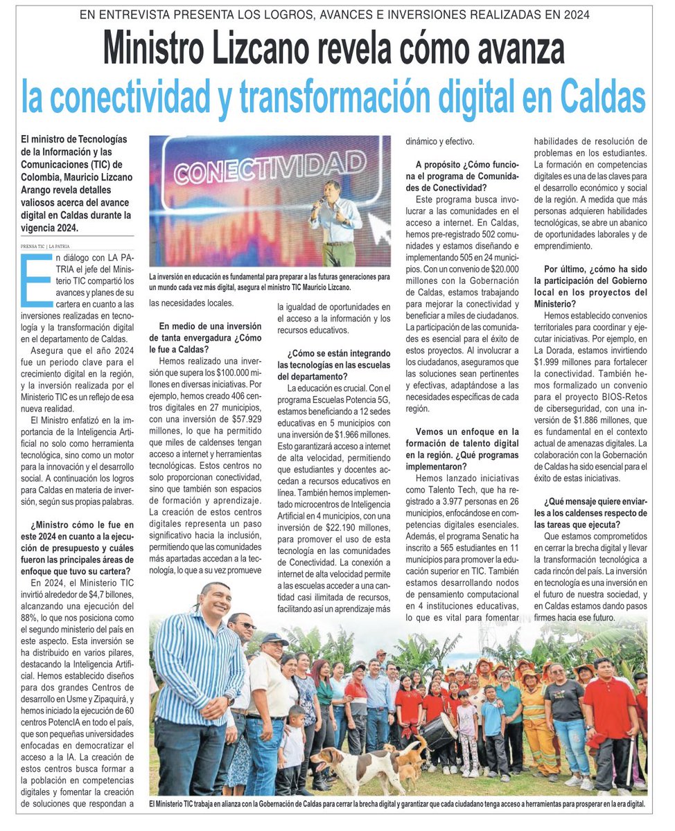 Mauricio Lizcano (@mauriciolizcano) on Twitter photo Así convertimos a Caldas en una #PotencIAdigital. Los invito a leer esta entrevista publicada por el periódico <a href="/lapatriacom/">Periódico LA PATRIA</a>. Así convertimos a Caldas en una #PotencIAdigital. Los invito a leer esta entrevista publicada por el periódico <a href="/lapatriacom/">Periódico LA PATRIA</a>.