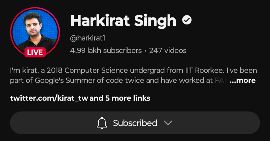 Swagatchand98's tweet photo. Halfway to a million !! Let's do it people 💪 @kirat_tw @100xDevs https://t.co/C1lZQ0mVgl