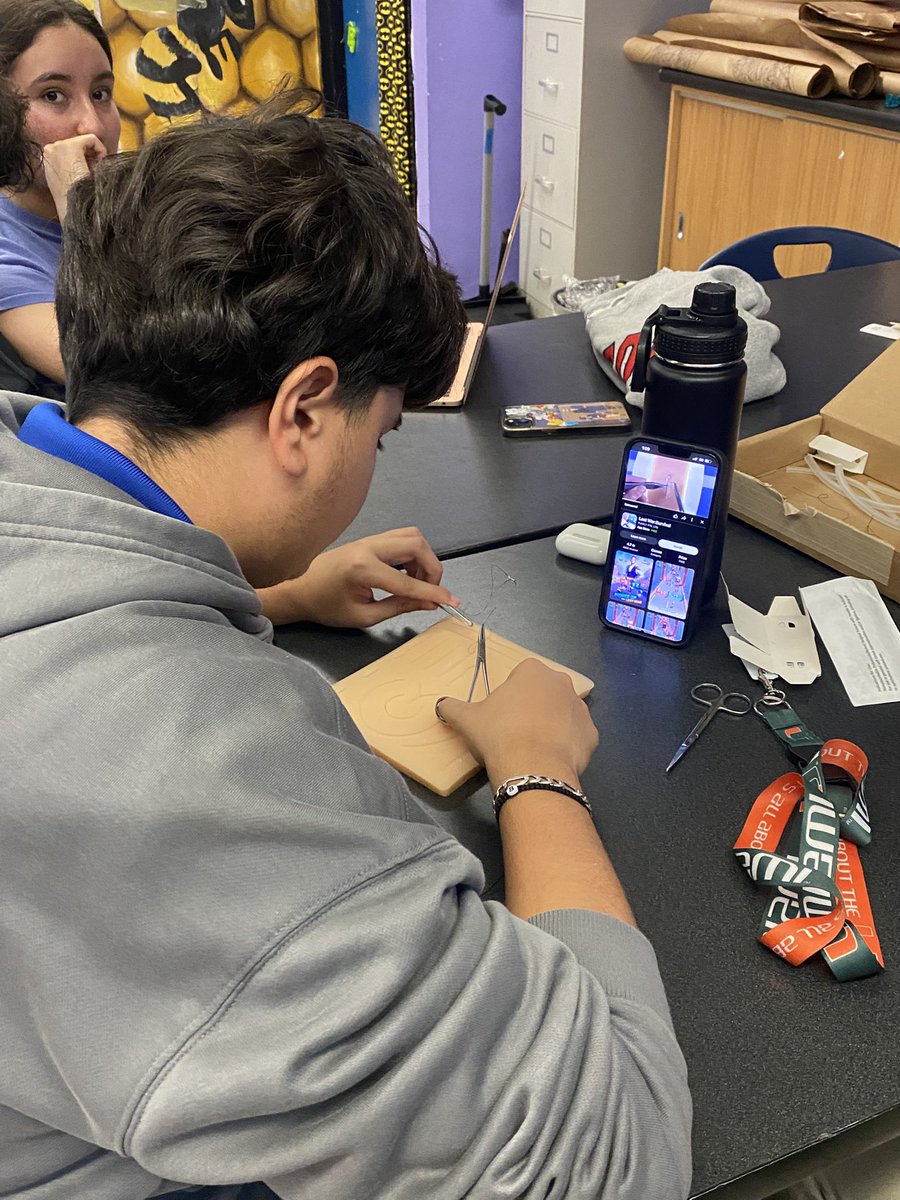 Our <a href="/josemartimast/">Jose Marti MAST 6-12</a> students practicing their suturing to prepare for the upcoming pig autopsy #mast2425 #forensics