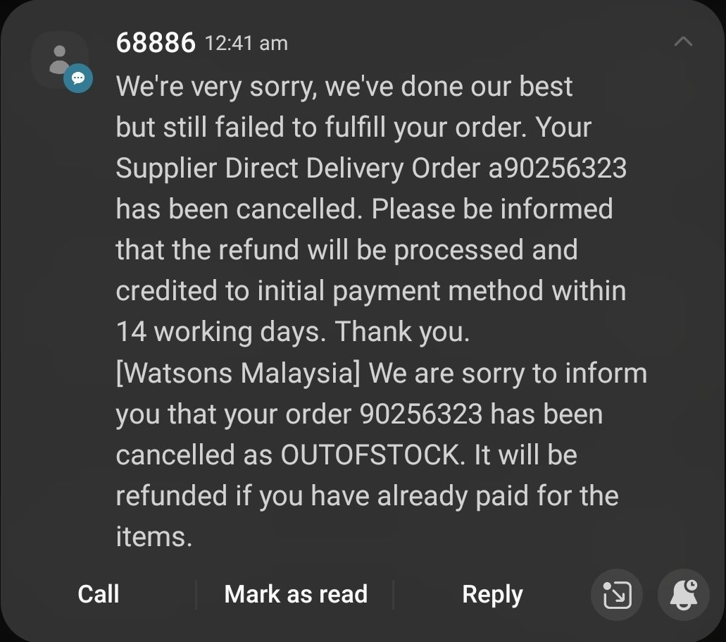 Benda paling tak boleh brain sebelum penghabisan tahun 2024. 

Setelah berjanggut tunggu, smlm chat dgn cust support, dia explain akan hantar secara digital to my email.

Now out of stock? digital out of stock? <a href="/watsonsmy/">Watsons Malaysia</a> boleh lagi kelakar tak? #watsonmalaysia