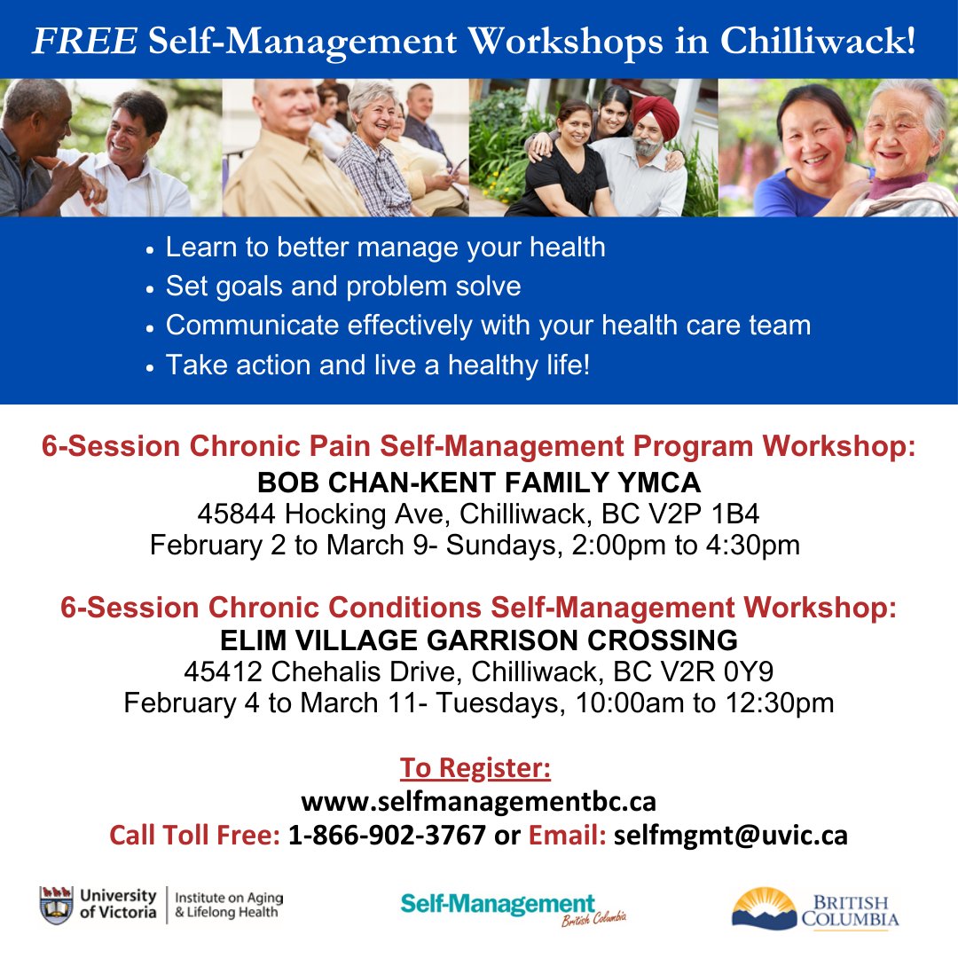 Register today for an upcoming Self-Management workshop in Chilliwack: selfmanagementbc.ca