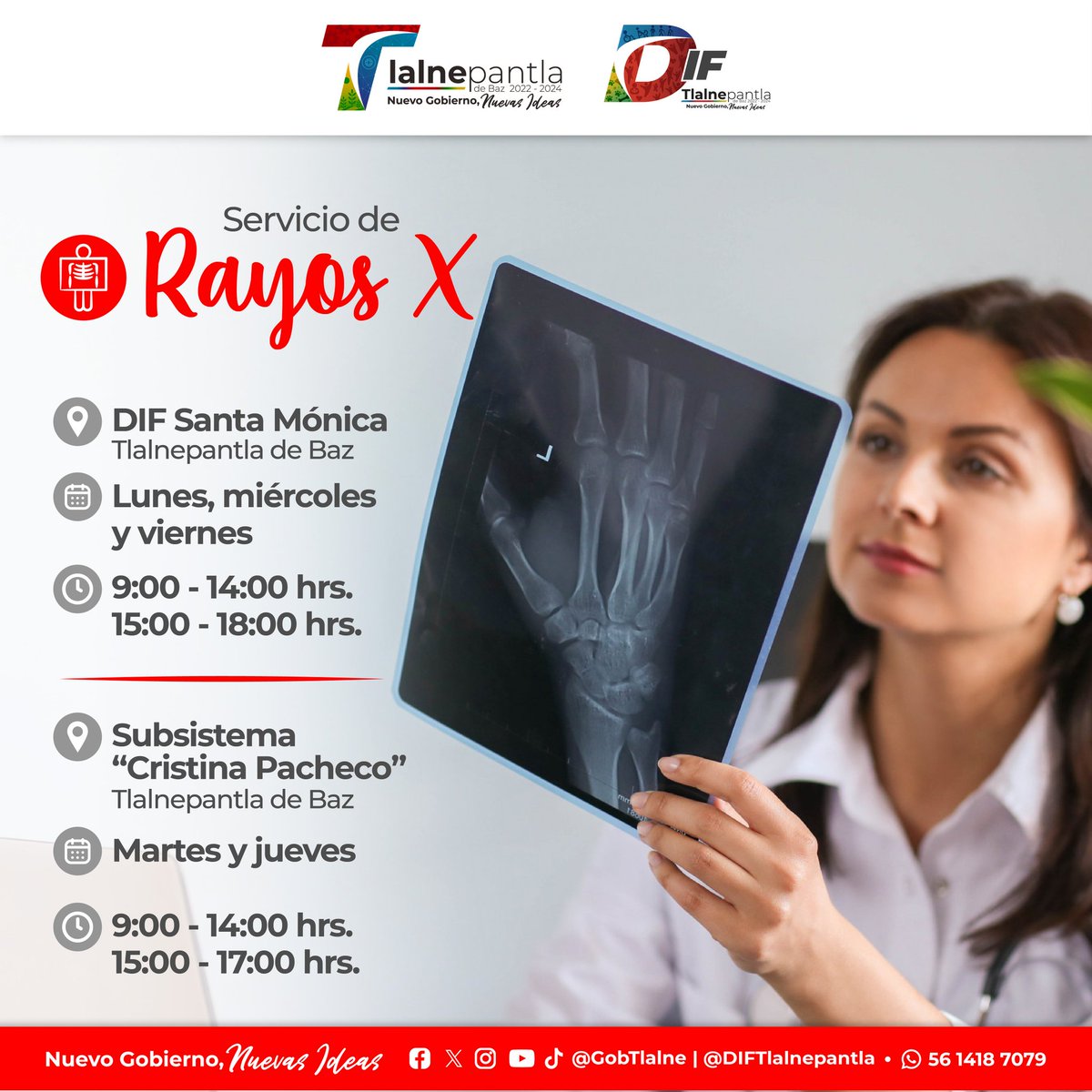 En el DIF Santa Mónica y el Subsistema DIF Cristina Pacheco contamos con el servicio de Rayos X para toda la población. Este servicio está diseñado para brindar un diagnóstico preciso y oportuno.