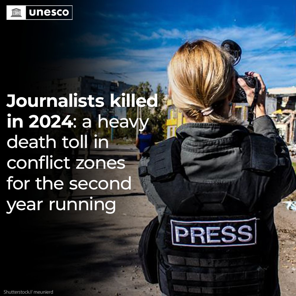 United Nations (@un) on Twitter photo Worldwide, at least 68 journalists and media workers have been killed in the line of duty so far in 2024.
More than 60% of the killings took place in conflict zones, the highest percentage in more than ten years.
More from <a href="/UNESCO/">UNESCO 🏛️ #Education #Sciences #Culture 🇺🇳</a>: unesco.org/en/articles/jo… Worldwide, at least 68 journalists and media workers have been killed in the line of duty so far in 2024.
More than 60% of the killings took place in conflict zones, the highest percentage in more than ten years.
More from <a href="/UNESCO/">UNESCO 🏛️ #Education #Sciences #Culture 🇺🇳</a>: unesco.org/en/articles/jo…