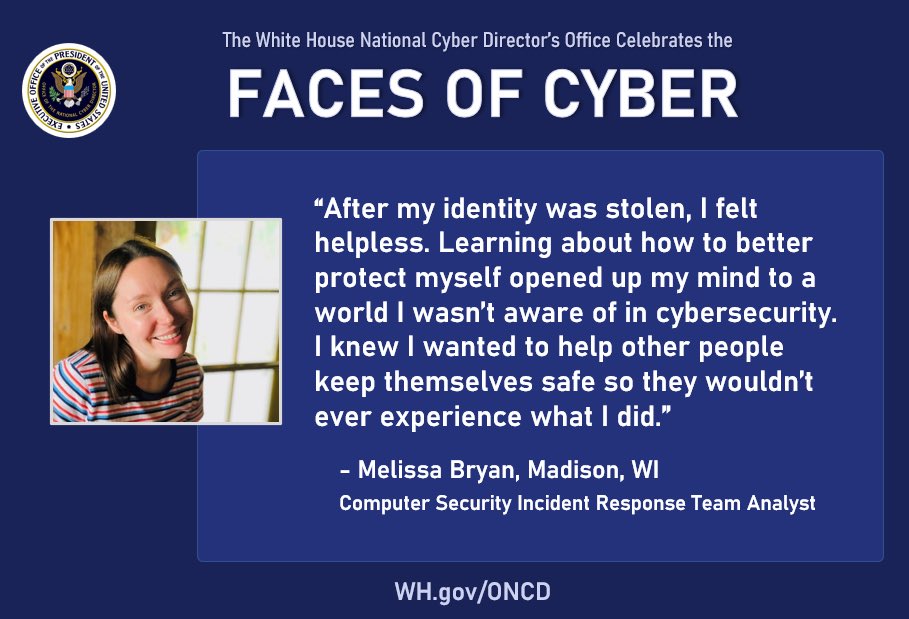 Today ONCD is highlighting Melissa Bryan from Madison, WI in our #FacesOfCyber campaign. Melissa’s own experience with identity theft motivated her to help others stay safe online.