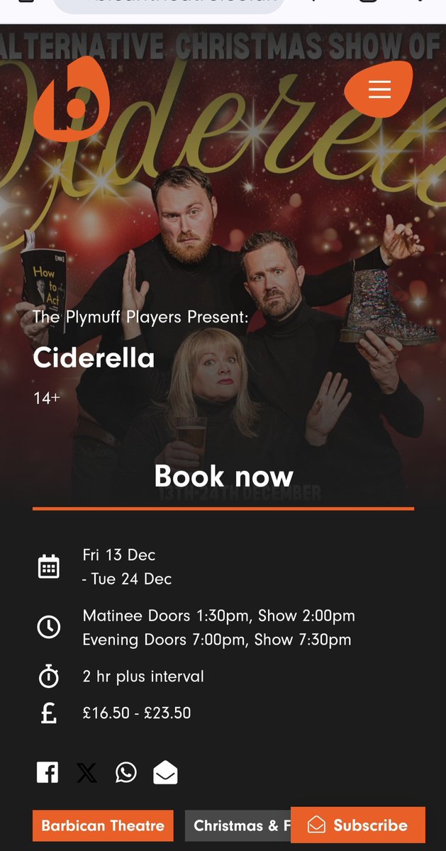 Jemima Laing (@jemimalaing) on Twitter photo Really enjoyed Ciderella <a href="/BarbicanTheatre/">Barbican Theatre, Plymouth</a> with <a href="/LauraJoint/">Laura Joint</a> last night. Really good fun, a fairly filthy, somewhat twisted love letter to Plymouth with most of the panto staples: audience participation, song sheets and a happy ending.
Go and see it! Really enjoyed Ciderella <a href="/BarbicanTheatre/">Barbican Theatre, Plymouth</a> with <a href="/LauraJoint/">Laura Joint</a> last night. Really good fun, a fairly filthy, somewhat twisted love letter to Plymouth with most of the panto staples: audience participation, song sheets and a happy ending.
Go and see it!