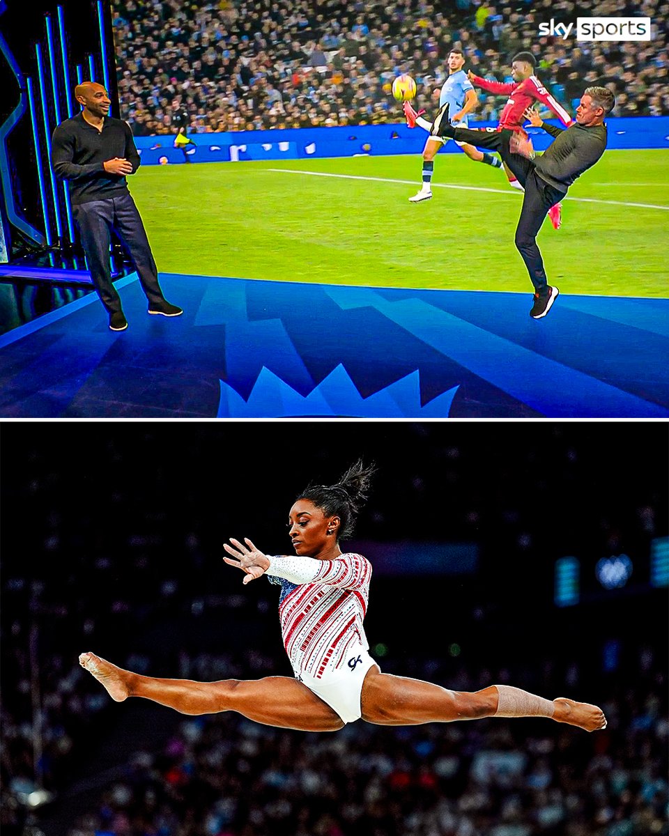 SkySportsPL's tweet photo. Amad 🤝 @Carra23 🤝 Simone Biles https://t.co/ILnKBU2yRJ