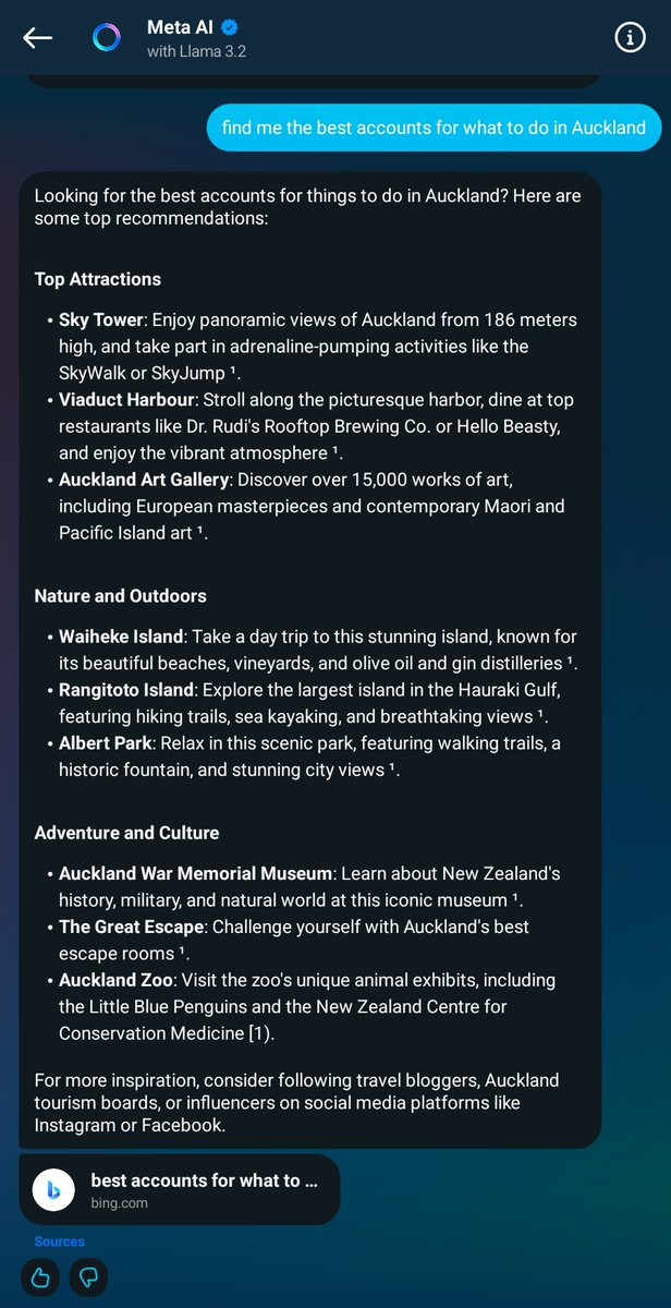 MetaAI is a bit of a missed opportunity... Instead of making use of all the social context it has, it's just another ChatGPT... 

<a href="/metaai/">AI at Meta</a> <a href="/Meta/">Meta</a>
