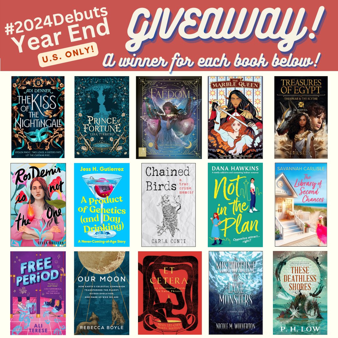 IT'S TIME FOR A BIG END-OF-THE-YEAR GIVEAWAY! Enter for your chance to win one of the #2024Debuts books below!
To enter:
- Like &amp; RT
- Comment with the book from our graphic you want!
- Every book will have a winner picked across X and Insta entries!
- Open US only, ends Dec 20th