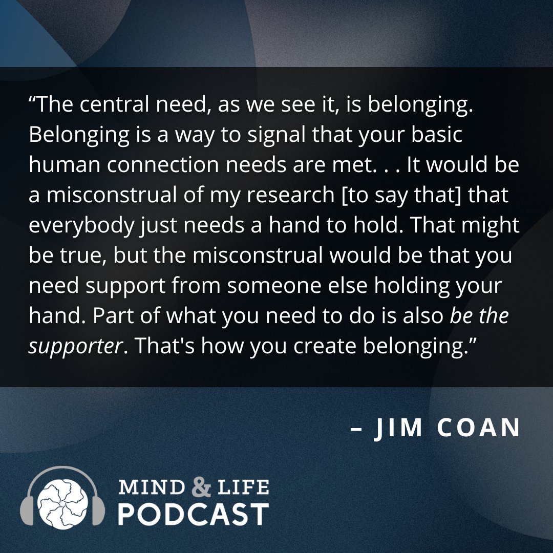 mindandlife's tweet photo. “The central need, as we see it, is belonging. . . You need to also be the supporter. That’s how you create belonging,” says @jimcoan.

Tune in for more on the impact of social connections, self-regulation, and more!

🎧 Listen now: https://t.co/D60wmEPl6F

#Belonging https://t.co/1nC6OIIjiL