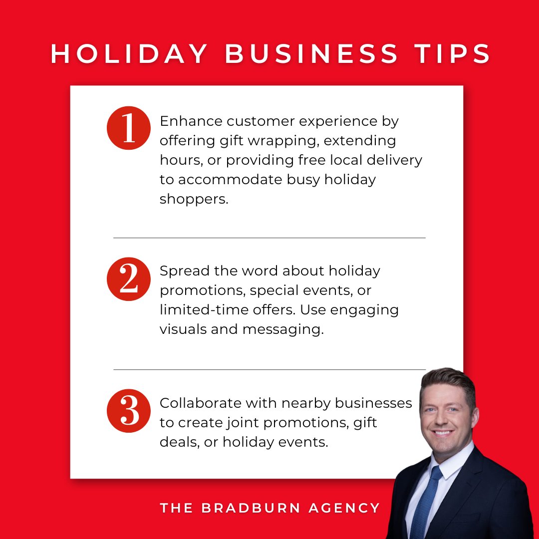 Elevate your business’s presence and welcome fresh faces during the final stretch of the holiday season! Check out these tips I've compiled to help other business owners end the year on a high note.#TheBradburnAgency #FinancialServices #Planning #GoodNeighbor #Frisco #Dallas #DFW