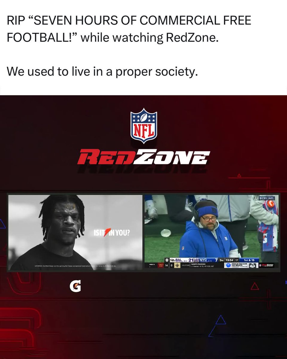 FightPlanet's tweet photo. @NFLRedZones 
RIP COMMERCIAL FREE FOOTBALL
All good things must come to an end... It has begun 😭 https://t.co/zBE17DRlrD
